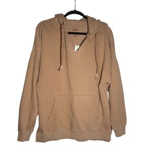 Aerie Barefoot Pullover Hoodie Light Brown V-Neck Distressed Oversized XS NWT